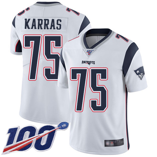 New England Patriots Football #75 Vapor Untouchable 100th Season Limited White Men Ted Karras Road NFL Jersey->new england patriots->NFL Jersey